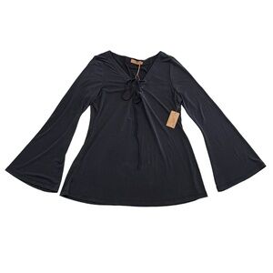 NWT Brontë Charcoal Long Sleeve Bell Shirt With Lace Up Neck Size L